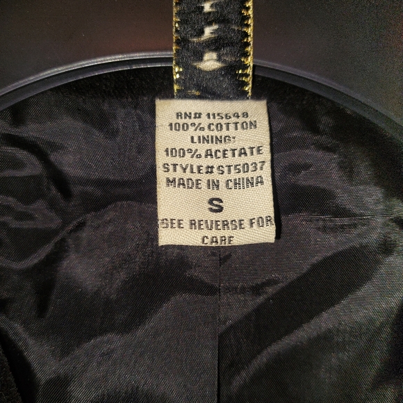 Vintage Y2K Pepper Black Floral Embroidered Collared Velvet Jacket Size S - Picture 7 of 7